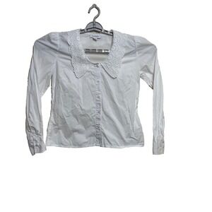 Calligraphie Lace Collar Long‎ Sleeve white 100% cotton women's blouse size M